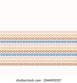 Abstract playful matisse style cut out flower border. Seamless modern scandi collage style edging for retro kids trim. Trendy whimsical kid floral stationery header. Repeatable vector stripe.