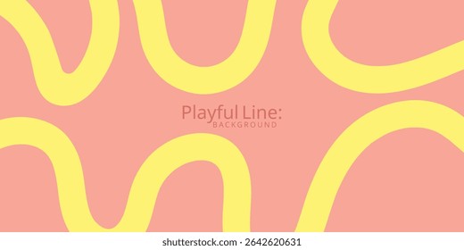 Abstract playful minimal background with wavy line. Poster with organic curvy curly stripe.