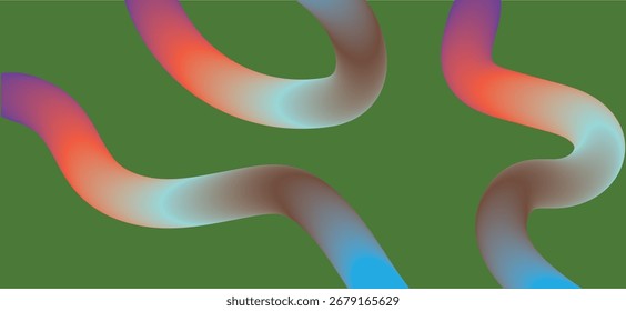  Abstract playful minimalistic background with wavy line. Poster with organic curvy curly stripe. Bright colorful gradient wavy shape, abstract geometric modern background.