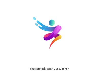 Abstract playful people logo with water splash or fast effect in multiple gradient colors