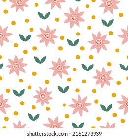 Abstract playful seamless patterns with vintage groovy daisy flowers. Retro floral vector background surface design, textile, stationery, wrapping paper, covers. 60s, 70s, 80s style