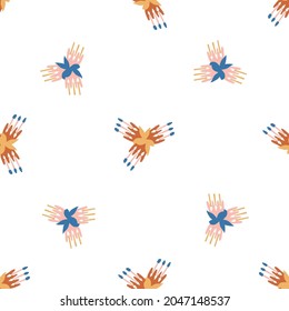 Abstract playful style cut out flower shape pattern. Seamless modern floral collage style design for retro kids all over print. Trendy home decor, kid fashion, wallpaper in vector repeat.