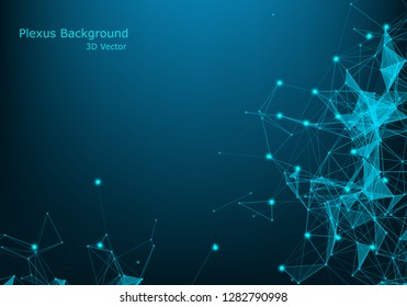 Abstract plexus background with connected lines and dots. Plexus geometric effect. Big data complex with compounds. Lines plexus, minimal array. Digital data visualization. Vector illustration