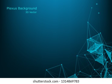 Abstract plexus background with connected lines and dots. Wave flow. Plexus geometric effect Big data with compounds. Lines plexus, minimal array. Digital data visualization. Vector illustration.