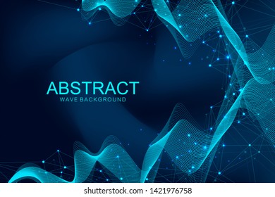 Abstract plexus background with connected lines and dots. Wave flow. Plexus geometric effect Big data with compounds. Lines plexus, minimal array. Digital data visualization. Vector illustration