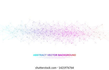 Abstract plexus background with connected lines and dots. Wave flow. Plexus geometric effect Big data with compounds. Lines plexus, minimal array. Digital data visualization. Vector illustration