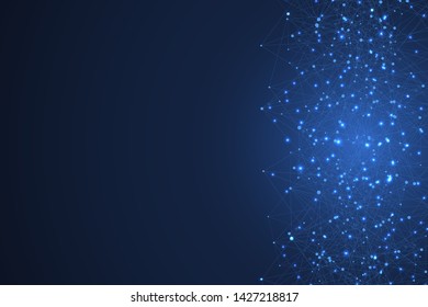 Abstract plexus background with connected lines and dots. Wave flow molecule. Plexus geometric effect Big data with compounds. Minimal lines plexus. Digital data visualization. Vector illustration