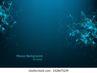 Abstract plexus background with connected lines and dots. Wave flow. Plexus geometric effect Big data with compounds. Lines plexus, minimal array. Digital data visualization. Vector illustration.