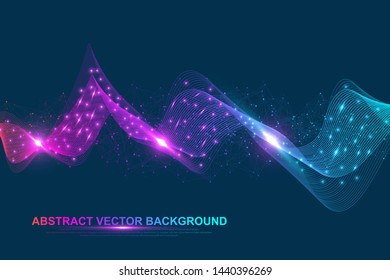 Abstract plexus background with connected lines and dots. Wave flow. Plexus geometric effect Big data with compounds. Lines plexus, minimal array. Digital data visualization. Vector illustration