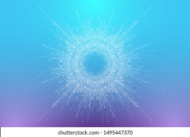 Abstract plexus background with connected lines and dots. Circular molecule or communication banner background. Graphic background for your design. Lines plexus big data visualization vector.