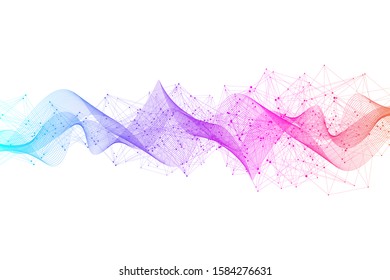Abstract plexus background with connected lines and dots. Plexus geometric effect. Digital data visualization. Futuristic technology style low-poly element for design. Vector illustration