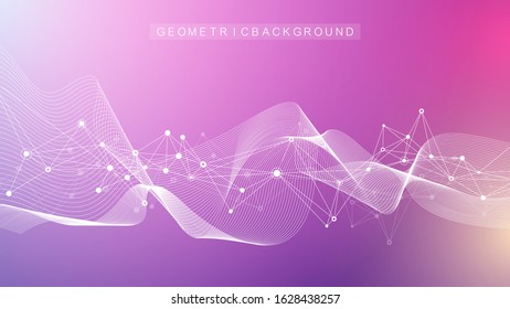 Abstract plexus background with connected lines and dots. Molecule and communication background. Graphic background for your design. Lines plexus big data visualization. Vector illustration