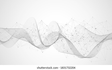 Abstract plexus background with connected lines and dots. Plexus geometric effect. Digital data visualization. Futuristic technology style low-poly element for design. Vector illustration