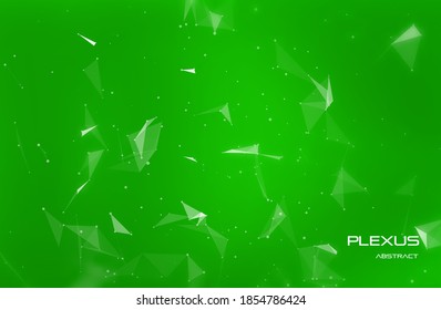 Abstract plexus background with network polygons. Green digital science banner. Network connection effect. Geometric triangle elements. Technology concept with shape structure.Vector illustration.