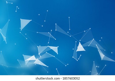 Abstract plexus background with network polygons. Blue digital science banner. Network connection effect. Geometric triangle elements. Technology concept with shape structure.Vector illustration.