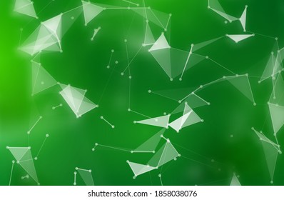 Abstract plexus background with network polygons. Green digital science banner. Network connection effect. Geometric triangle elements. Technology concept with shape structure.Vector illustration.