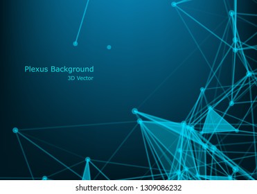 Abstract Plexus Blue Geometrical Shapes. Connection And Web Concept. Digital, Communication And Technology Network Background With Moving Lines And Dots.