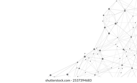 Abstrakter geometrischer Hintergrund aus Plexus-Mesh. Punkte oder Kreise, die durch Linien verbunden sind. Technologie abstrakter Hintergrund mit Kopienraum. Minimalistischer Mesh-Hintergrund. Abstrakte polygonale Form.