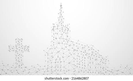 Abstract Plexus Network Connection Of Christ Church Building. Vector Illustration