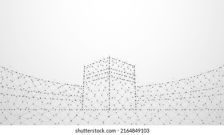 Abstract Plexus Network Connection Of Kaaba Mecca Building At The Center Of Islam's. Vector Illustration