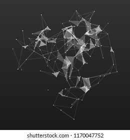 Abstract plexus shapes on black background, 3D vector illustration. Concept of communication links, network, internet, mobile and satellite communications. Grid with points connected by lines.