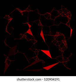 Abstract plexus structure forming a geometric pattern on a black background. Network connection between dots and lines