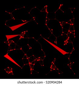Abstract plexus structure forming a geometric pattern on a black background. Network connection between dots and lines