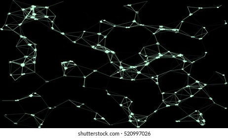 Abstract plexus structure forming a geometric pattern on a black background. Network connection between dots and lines