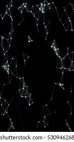 Abstract plexus structure forming a geometric pattern on a black background. Network connection between dots and lines