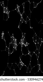 Abstract plexus structure forming a geometric pattern on a black background. Network connection between dots and lines