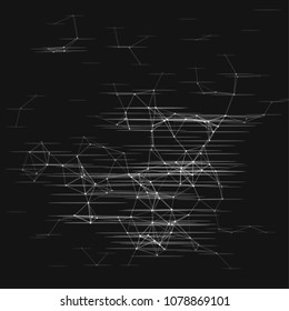 Abstract plexus structure with glitch effect on a black background. Network connection between dots and lines. Suitable for illustration of block chain technology.