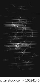 Abstract plexus structure with glitch effect on a black background. Network connection between dots and lines. Suitable for illustration of block chain technology.