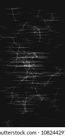 Abstract plexus structure with glitch effect on a black background. Network connection between dots and lines. Suitable for illustration of block chain technology.