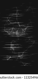 Abstract plexus structure with glitch effect on a black background. Network connection between dots and lines. Suitable for illustration of block chain technology.