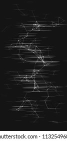 Abstract plexus structure with glitch effect on a black background. Network connection between dots and lines. Suitable for illustration of block chain technology.