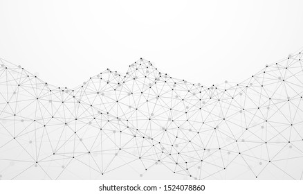 Abstract plexus technology futuristic particle network. mountain shape design on gray background. Vector illustration