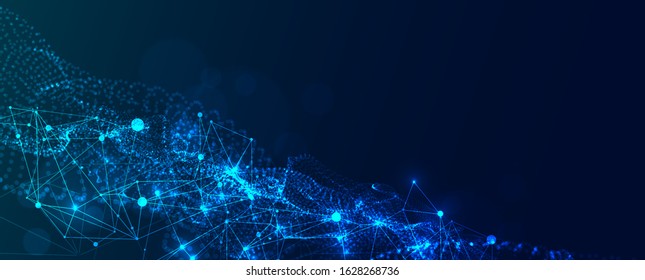 Abstract plexus vector background. Glowing particles dynamic flow.