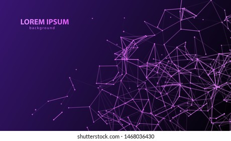 Abstract plexus violet background with purple connected lines and dots. Vector minimalistic geometric pattern. Network connection plexus digital futuristic technology. Medicine, science concept