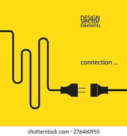 abstract plug connection. yellow background with a black symbols