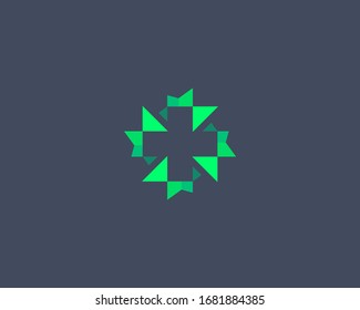 Abstract plus cross logo icon design modern minimal style illustration. Medical pharmacy vector symbol logotype in negative space.