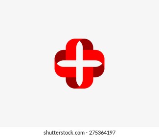 Abstract plus logo design template. Cross swirl creative sign. Star vector icon.