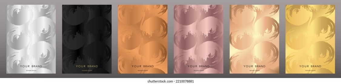 Abstract plush (marble) cover design set. Creative fashionable background with gold, black, silver grunge pattern. Trendy vector template for catalog, brochure, magazine layout, booklet