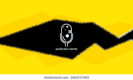 ABSTRACT PODCAST BACKGROUND WITH MICROPHONE FLAT YELLOW BLACK COLOR ROUGH DESIGN VECTOR. GOOD FOR COVER DESIGN, BANNER, WEB,SOCIAL MEDIA