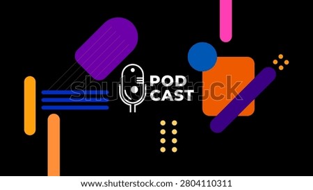 Abstract Podcast Dark Background With Diagonal Geometric Shapes and Lines Orange Purple Blue Flat Colorful Simple Modern Design Vector. Good For Cover Design, Banner Design, Web Design, Social Media Template