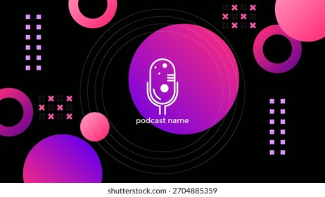 ABSTRACT PODCAST DARK BACKGROUND WITH GEOMETRIC SHAPES PINK PURPLE GRADIENT COLORFUL SIMPLE TEMPLATE DESIGN VECTOR. GOOD FOR COVER DESIGN, BANNER, WEB,SOCIAL MEDIA
