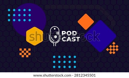 Abstract Podcast Dark Background With Geometric Shapes Orange Purple Blue Flat Colorful Simple Modern Design Vector. Good For Cover Design, Banner Design, Web Design, Social Media Template