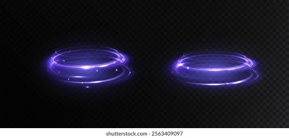 Abstract podium light effect on dark background. Bright purple light of round portal. Magic gate in fantasy game. Vector