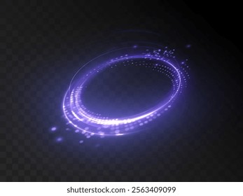 Abstract podium light effect on dark background. Bright purple light of round portal. Magic gate in fantasy game. Vector