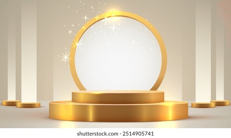 Abstractas fondo de escena de podio. Producto de presentación, maqueta, mostrar producto cosmético. Pedestal de escenario o plataforma. Ilustración vectorial