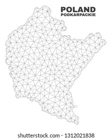 Abstract Podkarpackie Voivodeship map isolated on a white background. Triangular mesh model in black color of Podkarpackie Voivodeship map.